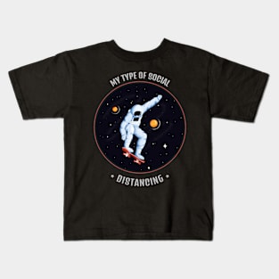 Social Distancing Space Skateboarding Kids T-Shirt